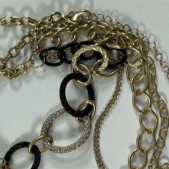 Sofia Vergara Multi Strand Necklace Gold Tone Chains Rhinestones Statement - Picture 6 of 9